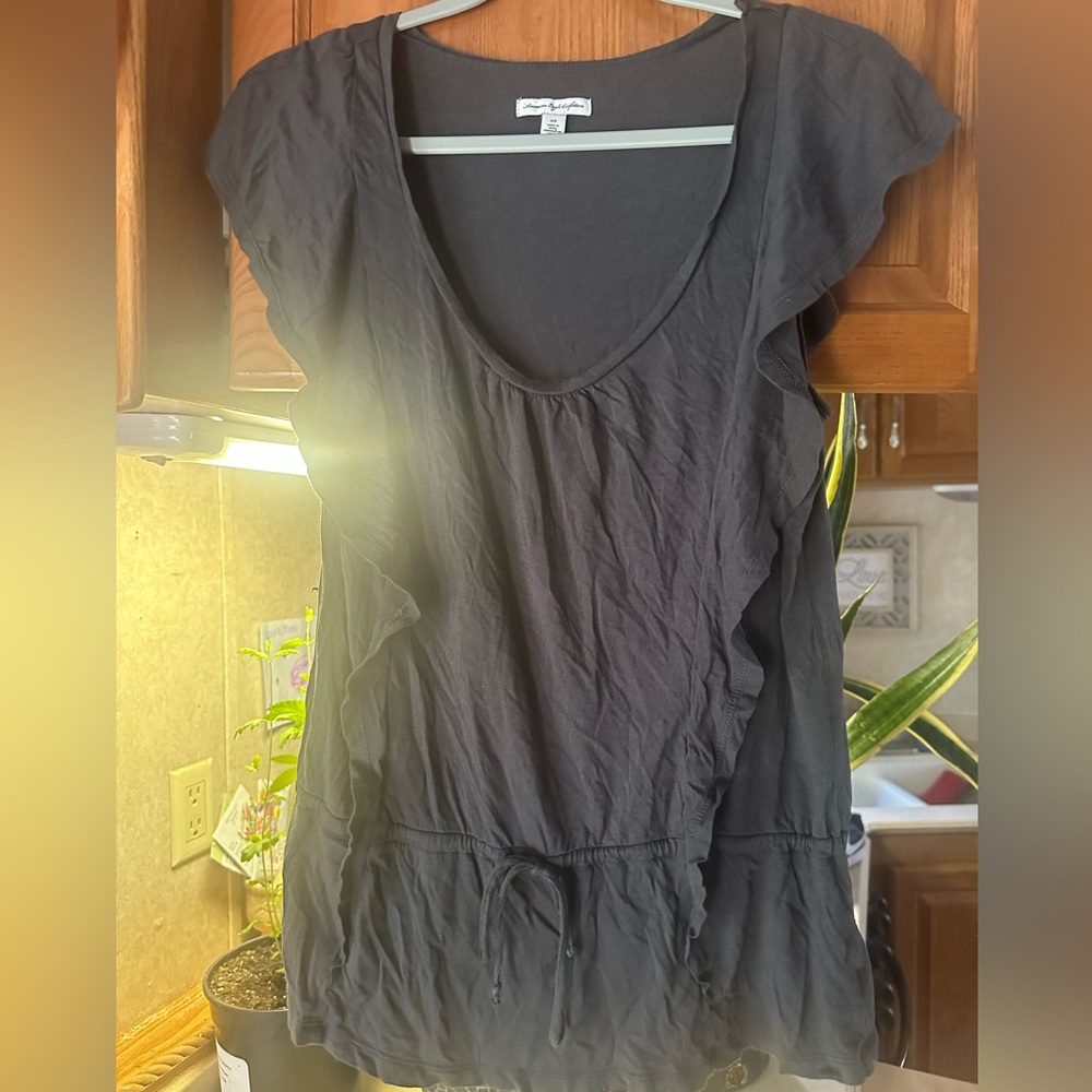 COPY - American Eagle Outfitters dark gray ruffled tie-waist top